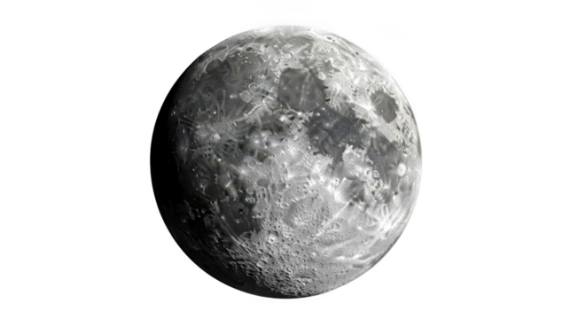 Detailed close up of the moon s surface isolated on transparent background