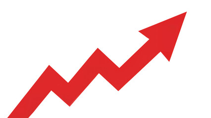 Dynamic red arrow graph showing upward trend and business growth success isolated on transparent background