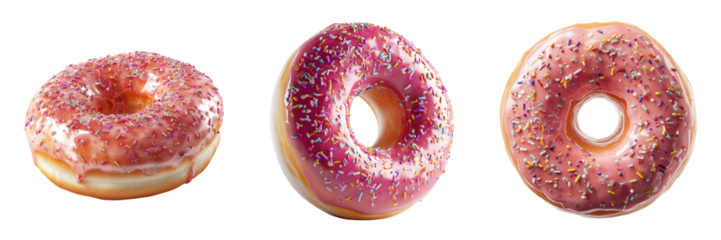 Set of Pink Doughnuts isolated on a transparent background