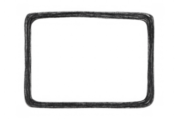 Black rectangular frame drawn using pencil strokes, transparent background, graphic design element ready for creative projects