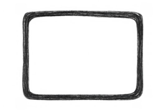 Black rectangular frame drawn using pencil strokes, transparent background, graphic design element ready for creative projects - Powered by Adobe