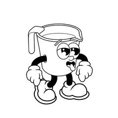 Retro character design of measuring cup tired outline
