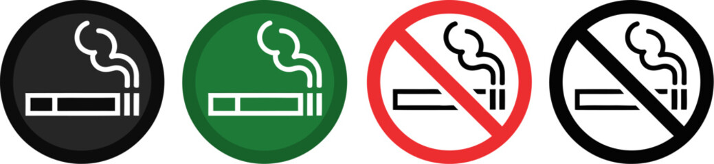 Two green signs indicating smoking allowed and two red signs indicating no smoking