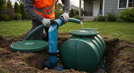 Man installing a rainwater harvesting system
