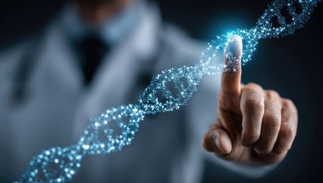 Doctor's finger interacts with DNA sequence