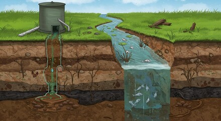 Water Pollution Diagram Illustration