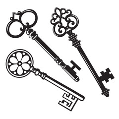 Antique key silhouettes