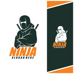 Ninja logo design vector. Silhouette Ninja Character Template Illustration