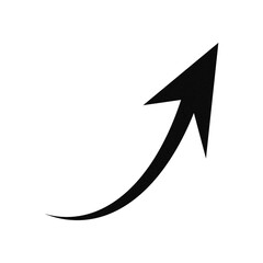 Black upward curved arrow isolated on transparent background
