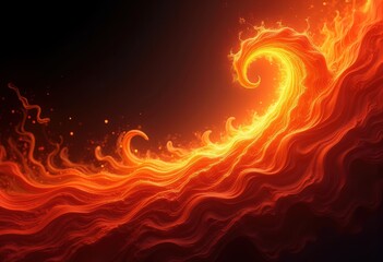 vivid fiery swirl abstract art dark background dramatic color contrast flowing motion dynamic design, energy, shape, fluid, light, texture, pattern, wave, glow