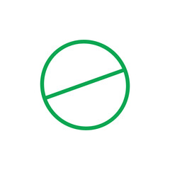 Green circle with diagonal line isolated on transparent background