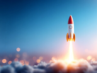 Obraz premium Rocket launching symbolizes acceleration and innovation in technology