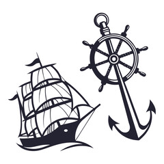 Old sailing ship anchor silhouette