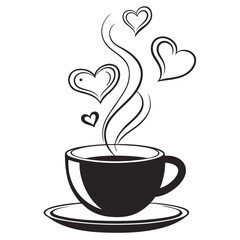 Teacup with steam hearts silhouette