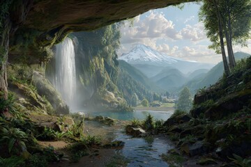 Hidden Waterfall Cascading Into Mountain Valley