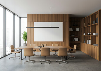 Clean and organized office meeting area showcasing sophisticated furniture and architectural details.

