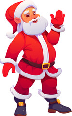 Cartoon Christmas Santa Claus character greeting with hand for winter holiday, vector personage. Happy funny Santa with smile and Hi Hello gesture for Merry Christmas or New Year holiday greeting card