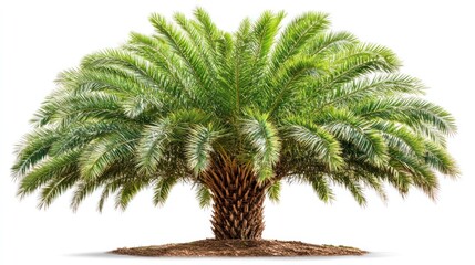 Lush palm tree against white background