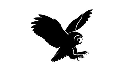 Obraz premium side profile of a powerful black silhouette owl in flight, isolated on transparent background: a vector graphic illustration perfect for logos, branding, and design projects