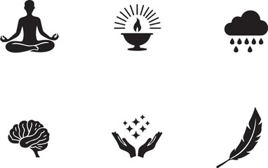 Naklejka premium Mindfulness, ideas, and nature symbols for holistic well-being and mental health