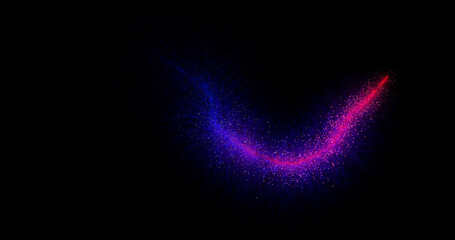 Magic Particle Trail. Shining Glitter Flicking Trail for Awards, Anniversary, New Year, Christmas, and Festival.Glowing wavy glitter trail particle.Glitter Particle Moving On Black Background.