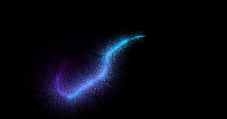 Magic Particle Trail. Shining Glitter Flicking Trail for Awards, Anniversary, New Year, Christmas, and Festival.Glowing wavy glitter trail particle.Glitter Particle Moving On Black Background.