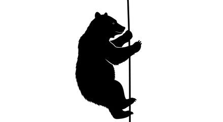 side profile silhouette of a bear clinging to a vertical pole, isolated on a transparent background: a striking vector illustration