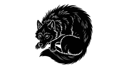 Obraz premium intricate silhouette of a curled wolf, isolated on transparent background: a vector illustration perfect for logo design, tattoos, and branding
