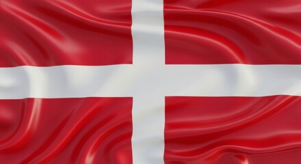 Fototapeta premium A close up of the danish flag waving gently in the breeze showing the red and white colors clearly