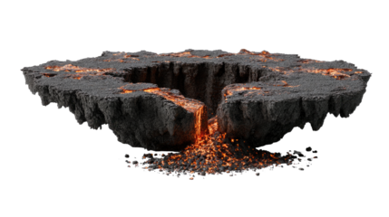 Volcanic Eruption Island: A surreal landscape where molten lava cascades from a floating island, showcasing raw power and Earth's fiery depths. 