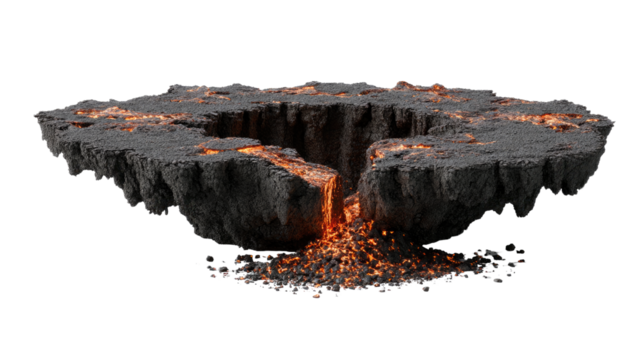 Volcanic Eruption Island: A surreal landscape where molten lava cascades from a floating island, showcasing raw power and Earth's fiery depths. 