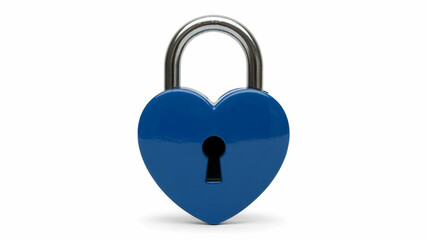 Blue Heart Shaped Padlock Isolated on White Background