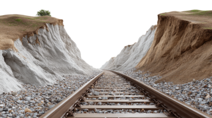 Railroad tracks in landscape: A striking image captures the journey ahead. The composition features railroad tracks receding into the distance, framed by eroded cliffs on either side.
