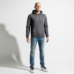 Fototapeta premium full-length male mannequin wearing grey hoodie and jeans.