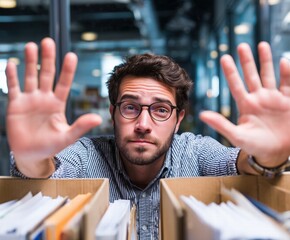 Reluctant Office Worker Hesitating Before Work, Commute Stress and Job Burnout Emotion