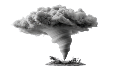 Dramatic Tornado Formation: Captivating view of a monochrome tornado in a realistic depiction, with its swirling vortex and ominous cloud formation.