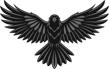 Obraz premium Black and grey illustration of a flying raven crow