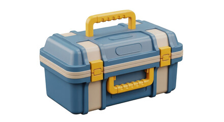 Blue and yellow durable storage case with handles isolated on transparent background