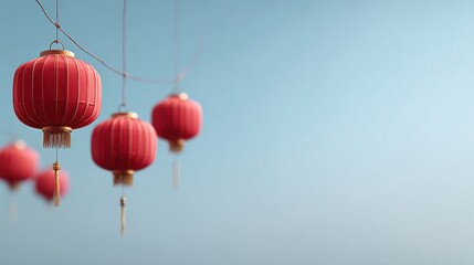 Obraz premium red chinese lanterns on blue sky background