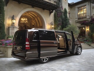 luxury van parked with open sliding door for passenger entry