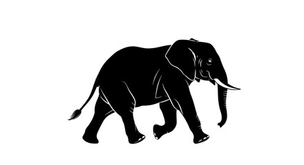 Obraz premium side profile of a majestic african elephant walking, isolated on a transparent background – elegant black silhouette vector illustration