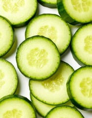 Sliced Cucumber &ndash; Fresh Cross-Section on White Background