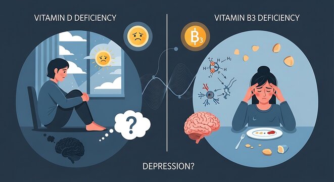 Vitamin d and b deficiency symptoms and depression relationship illustration