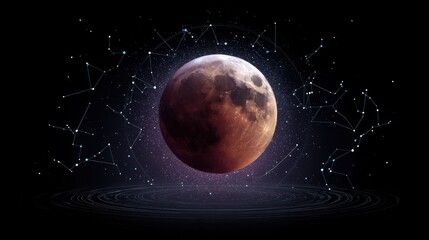 Obraz premium Red moon, constellations, cosmic, digital art