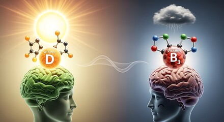 Vitamin d and b3 benefits for brain health and cognitive function concept