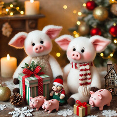 santa claus with gifts, santa claus and gifts, santa claus and christmas tree, snowman and christmas tree, christmas decoration with snowman