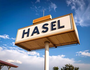 Vintage Hasel Sign Against a Blue Sky - Capturing Nostalgia and Roadside Charm