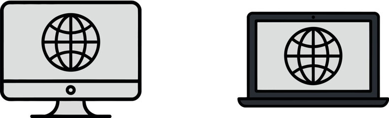 Internet access on desktop and laptop computer illustration