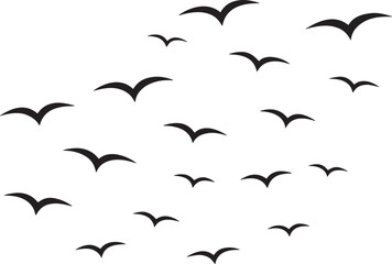 Many black bird silhouettes flying in the sky birds