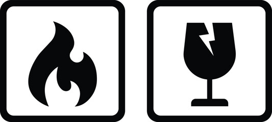Packing Symbol fragile icon set.Handling and packing symbols including fragile, recycle and caution sign. Packing symbol for cardboard boxe. Delivery shipping label.warning label for shipping package.